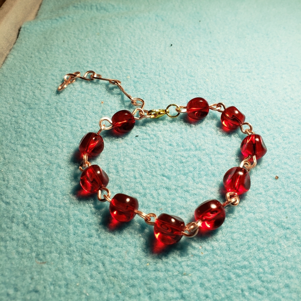 6-7 Red Bracelet Totally Handcrafted Rose Chain
